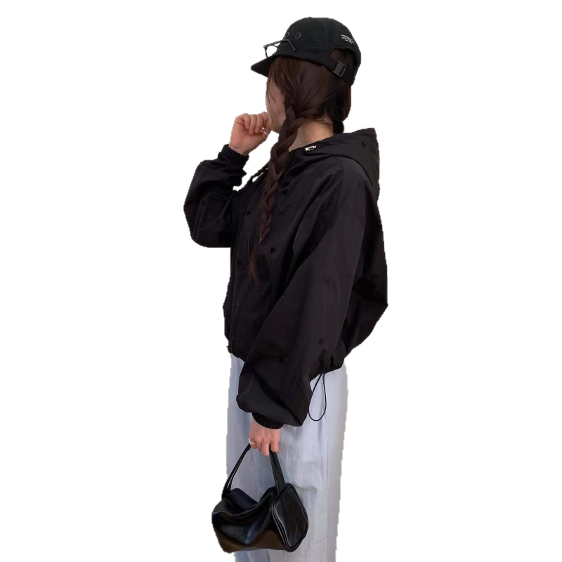 Koreai chic őszi windbreaker kabát hímzett szív motívummal, laza szabás, hosszú ujjú