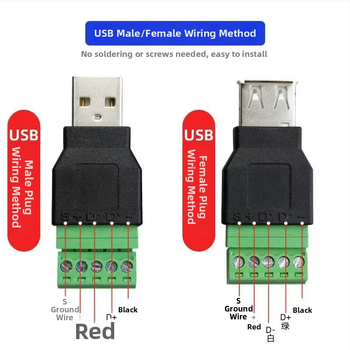 JT1284 Bez spájkovania USB-A samica pre 5-pólový terminál, zelený konektor