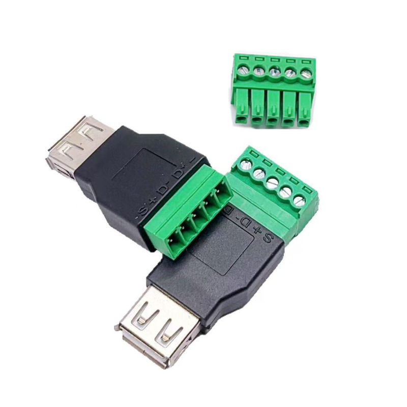 JT1284 Bez spájkovania USB-A samica pre 5-pólový terminál, zelený konektor