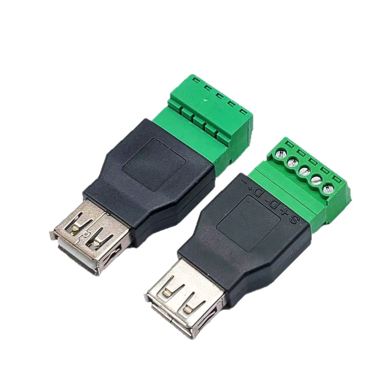 JT1284 Bez spájkovania USB-A samica pre 5-pólový terminál, zelený konektor