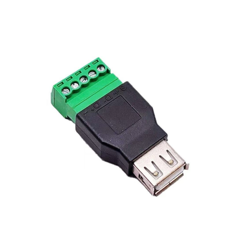 JT1284 Bez spájkovania USB-A samica pre 5-pólový terminál, zelený konektor