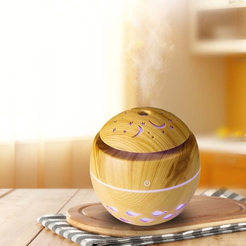 Kerek párásító fa textúrájú, USB-vel táplált aromadiffúzor, mini váza