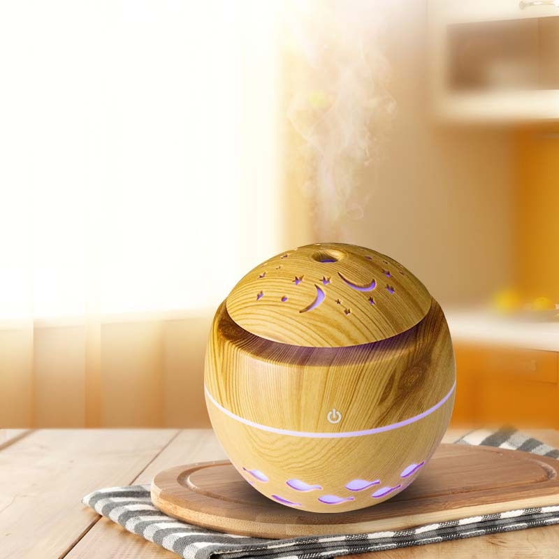 Kerek párásító fa textúrájú, USB-vel táplált aromadiffúzor, mini váza