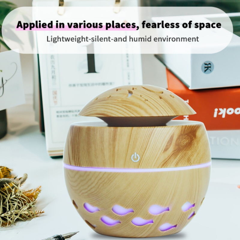 Kerek párásító fa textúrájú, USB-vel táplált aromadiffúzor, mini váza