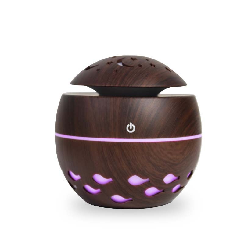 Kerek párásító fa textúrájú, USB-vel táplált aromadiffúzor, mini váza