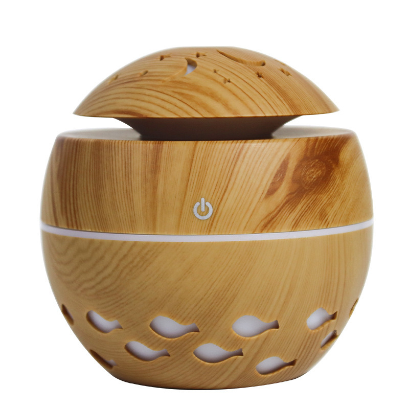 Kerek párásító fa textúrájú, USB-vel táplált aromadiffúzor, mini váza