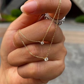 Srebro S925, pozlaćeno 14K zlatom, cirkon u postavi s četiri kandže, za žene, podesiva duljina 31–40 cm