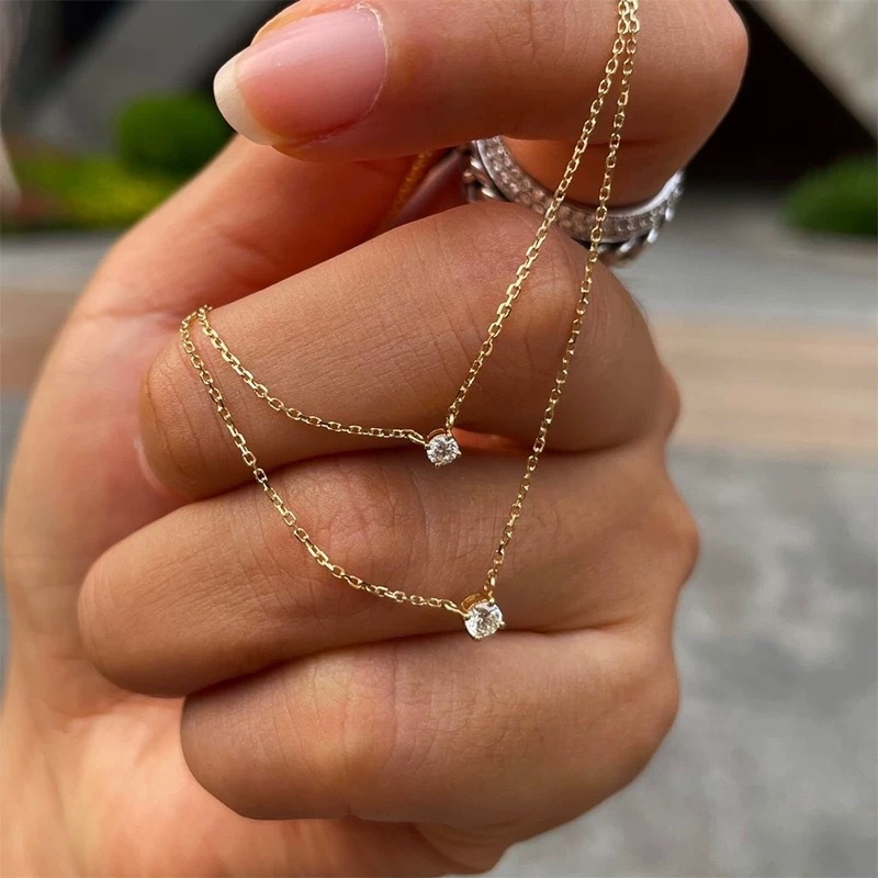 Srebro S925, pozlaćeno 14K zlatom, cirkon u postavi s četiri kandže, za žene, podesiva duljina 31–40 cm