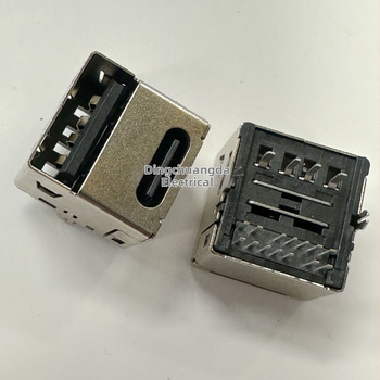 USB 3.1 Type-C 14-pinová samica, 2-v-1 konektor, 180°, dvojvrstvová nabíjacia zásuvka