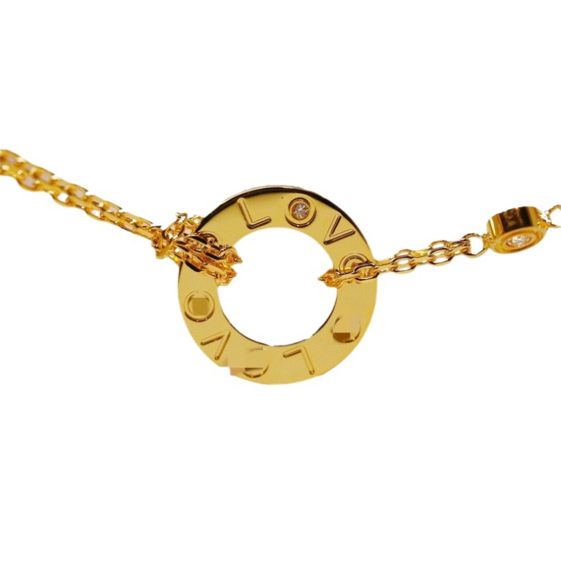 Ogrlica iz serije V Gold Love, debelo pozlata 18K, dijamantni kružni privjesak, LLOVE privjesak, lanac ključne kosti