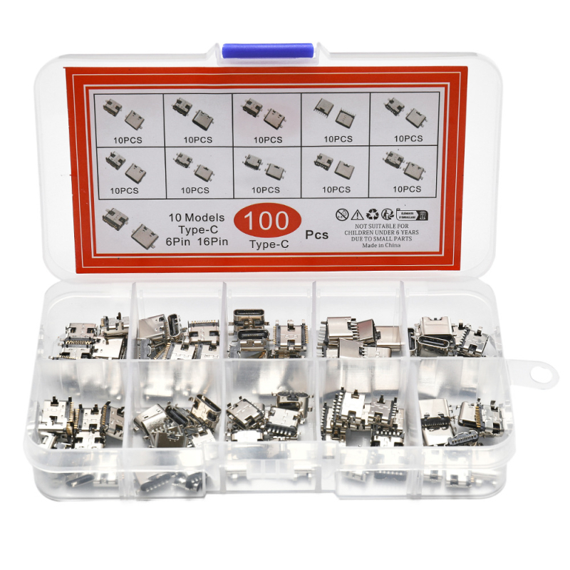 100 ks Type-C USB ženský SMT konektor, priama montáž, USB 3.1, 6P/16P, 4-pin