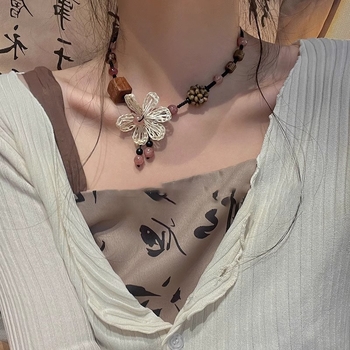 Drveni tkaninski ogrlic s cvjetnim motivom, za žene, etno-boemski stil, choker