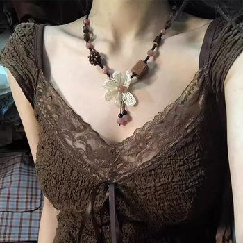 Drveni tkaninski ogrlic s cvjetnim motivom, za žene, etno-boemski stil, choker
