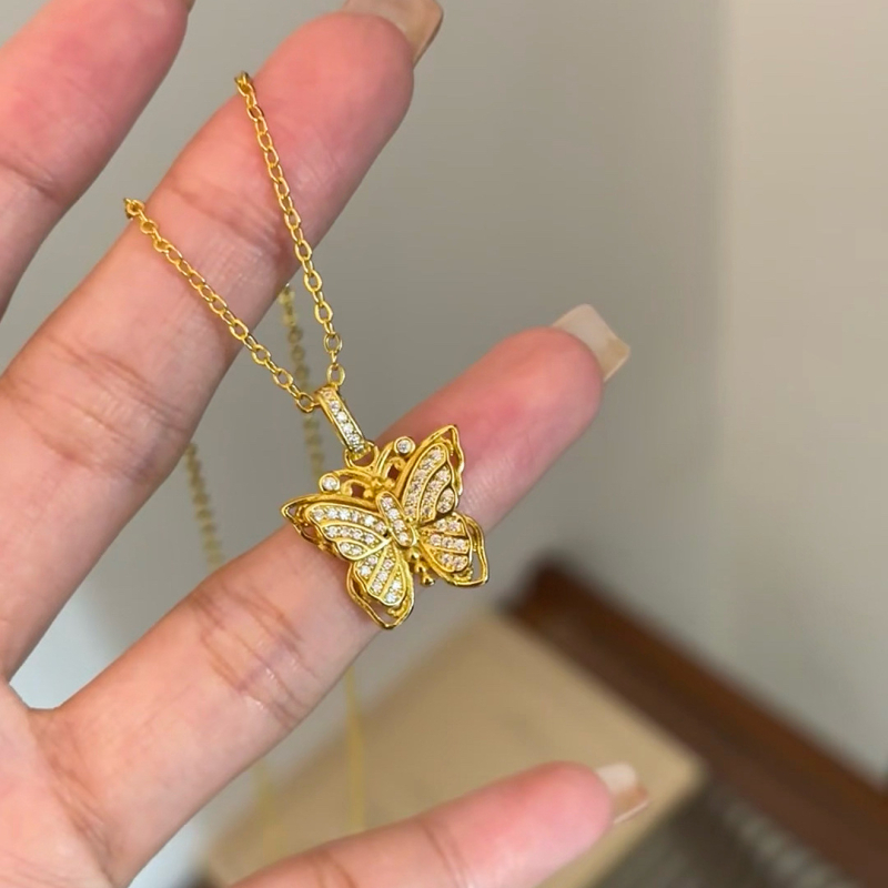 24K pozlaćeni filigranski leptir ogrlica s rhinestones, dvostruka slojevita lanac za ključnu kost za žene