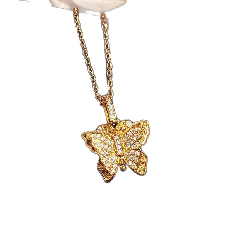 24K pozlaćeni filigranski leptir ogrlica s rhinestones, dvostruka slojevita lanac za ključnu kost za žene