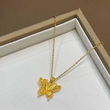 24K pozlaćeni elektroplatinirani ogrlica s filigranskim leptirima, kineskog stila, retro lanac za ključnu kost