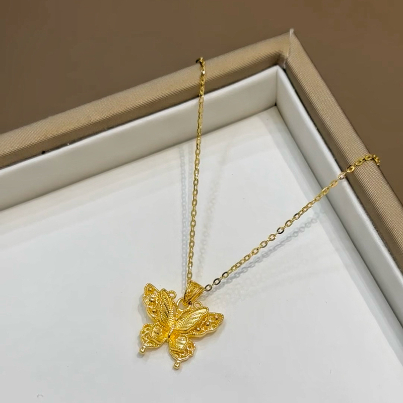 24K pozlaćeni elektroplatinirani ogrlica s filigranskim leptirima, kineskog stila, retro lanac za ključnu kost