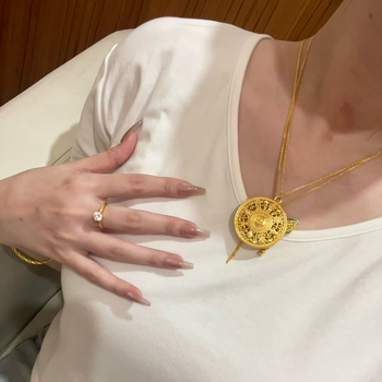 24K pozlaćeni privjesak s kompasom, dizajn osam blaga, šuplji simbol sreće, novi kineski stil, unisex