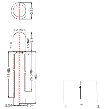 F3 crveno-zelena dvobojna LED s zajedničkim anodom, F5 crveno-plava dvobojna LED s zajedničkim katodom, 3 mm dvobojna LED zrno