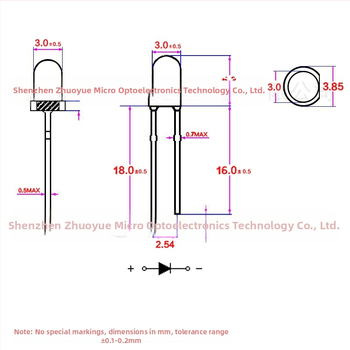 Plug-in LED zrno s okruglom glavom, visoka svjetlina, 3 mm LED, F3, bijela, plava, crvena, zelena