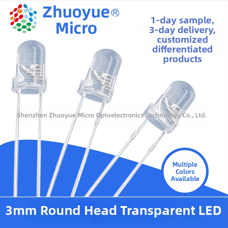 Plug-in LED zrno s okruglom glavom, visoka svjetlina, 3 mm LED, F3, bijela, plava, crvena, zelena