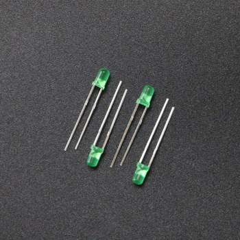 F3 kerek fejű zöld LED gyöngy, 3 mm dugós jelző LED oldalsó rövid lábakkal