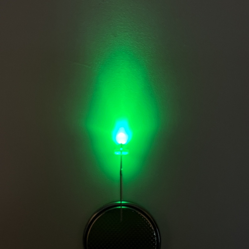 F3 kerek fejű zöld LED gyöngy, 3 mm dugós jelző LED oldalsó rövid lábakkal