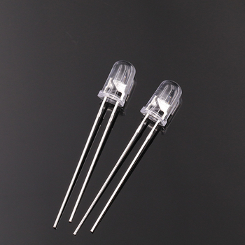 Haolaiguang 5 mm-es LED gyöngyök, átlátszó, kerek fejű, hosszú lábú, piros-kék dupla villanás, piros-zöld ciklus