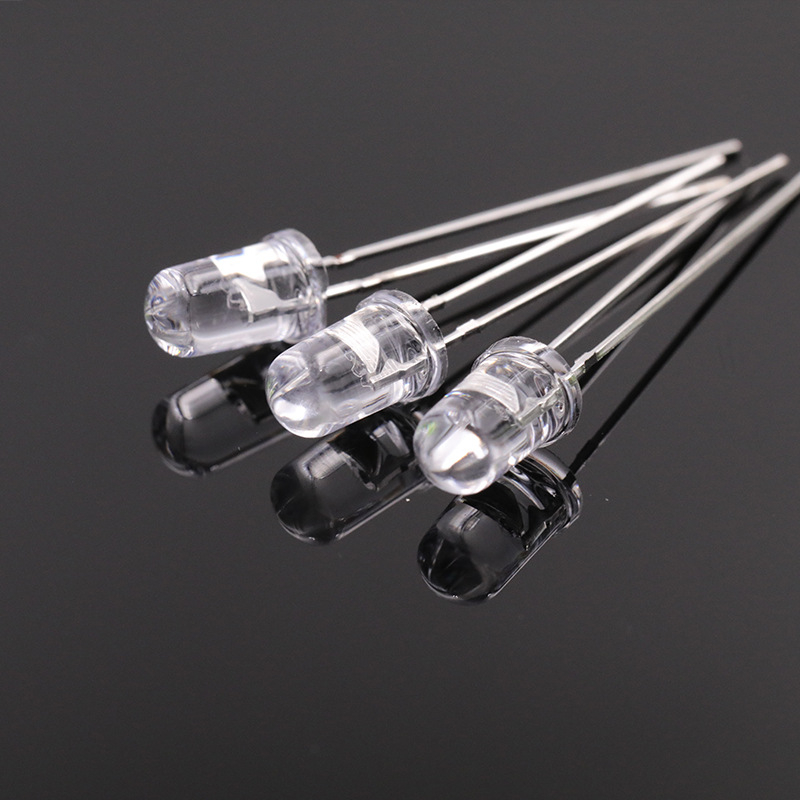 Haolaiguang 5 mm-es LED gyöngyök, átlátszó, kerek fejű, hosszú lábú, piros-kék dupla villanás, piros-zöld ciklus
