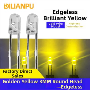 F3 bezhranná LED guľôčka, 3 mm – zlatistá žltá (citronová žltá), 2.8–3.0V