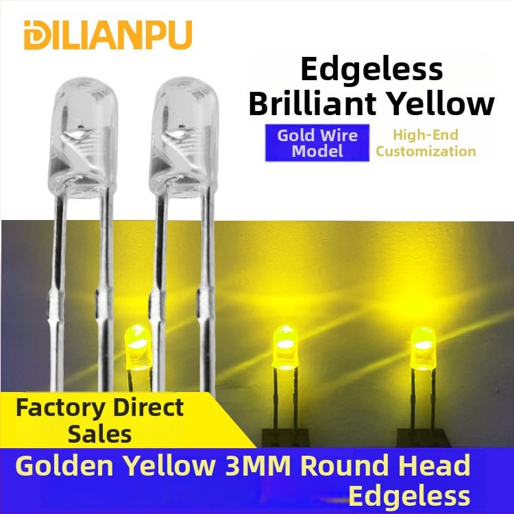 F3 bezhranná LED guľôčka, 3 mm – zlatistá žltá (citronová žltá), 2.8–3.0V