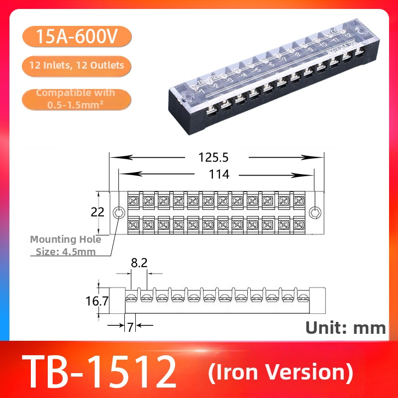 TB-1512 15A 12P Fixný terminálový blok