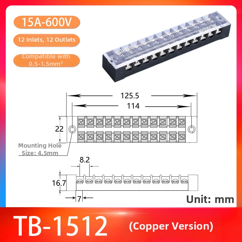 TB-1512 15A 12P Fixný terminálový blok