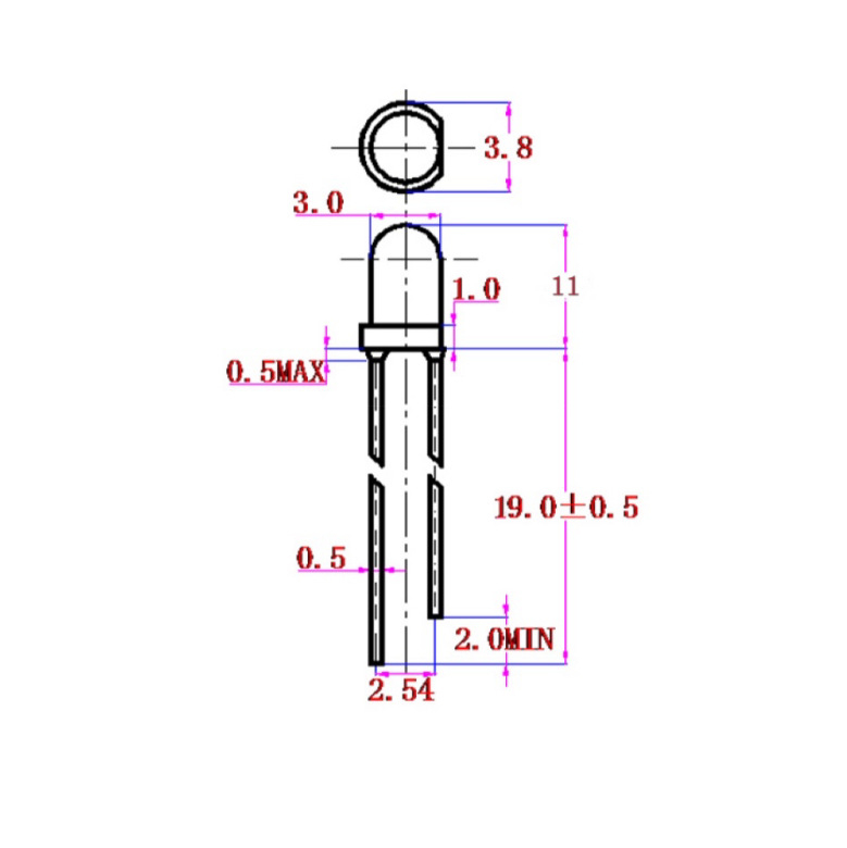 F3/F5 zelena LED dioda s priključkom (3 mm i 5 mm)