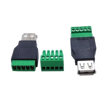 USB A ženski priključak na zeleni terminal, bez lemljenja, USB adapter za 5‑pinski terminal