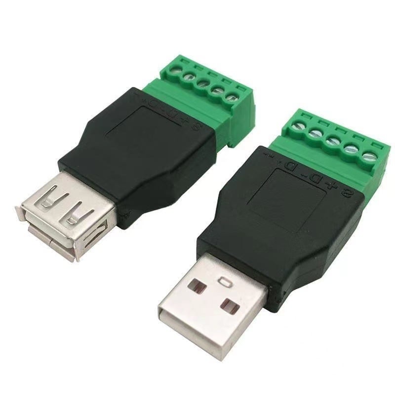 USB A ženski priključak na zeleni terminal, bez lemljenja, USB adapter za 5‑pinski terminal