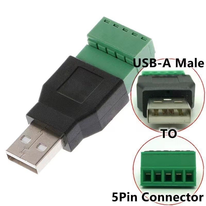 USB A ženski priključak na zeleni terminal, bez lemljenja, USB adapter za 5‑pinski terminal