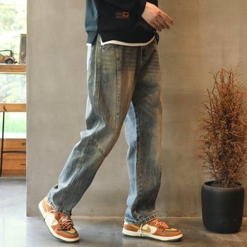 Férfi egyenes szabású farmer, lazább szabás, retro amerikai stílus, városi street casual megjelenéshez, 2025 ősz