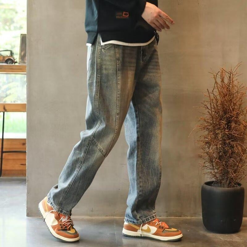 Férfi egyenes szabású farmer, lazább szabás, retro amerikai stílus, városi street casual megjelenéshez, 2025 ősz