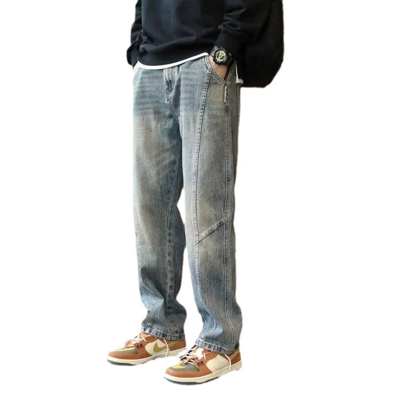 Férfi egyenes szabású farmer, lazább szabás, retro amerikai stílus, városi street casual megjelenéshez, 2025 ősz