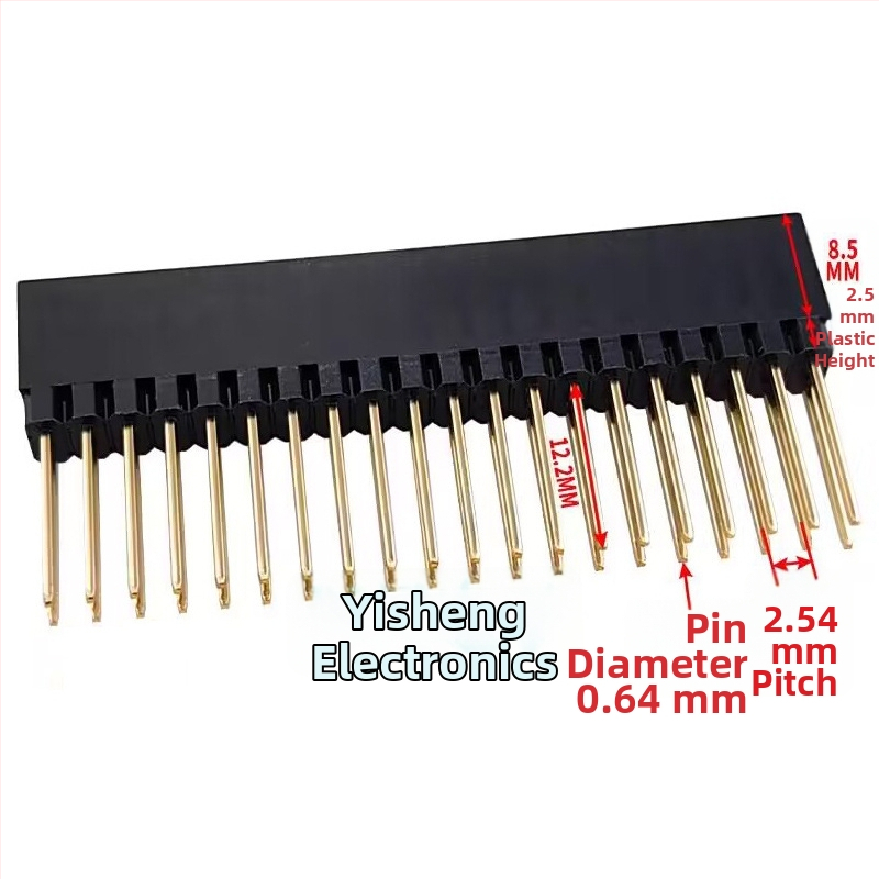 PC104 2x20-pínová samica, dvojradová zásuvka, 2,54 mm rozteč, predĺžené piny, dĺžka pinu 12,2 mm, výška plastu 8,3 mm