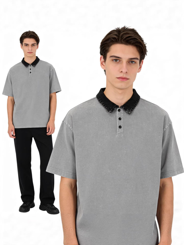 Polo pentru bărbați cu croială lejeră, blocuri de culoare, mâneci scurte, bumbac, stil retro american.