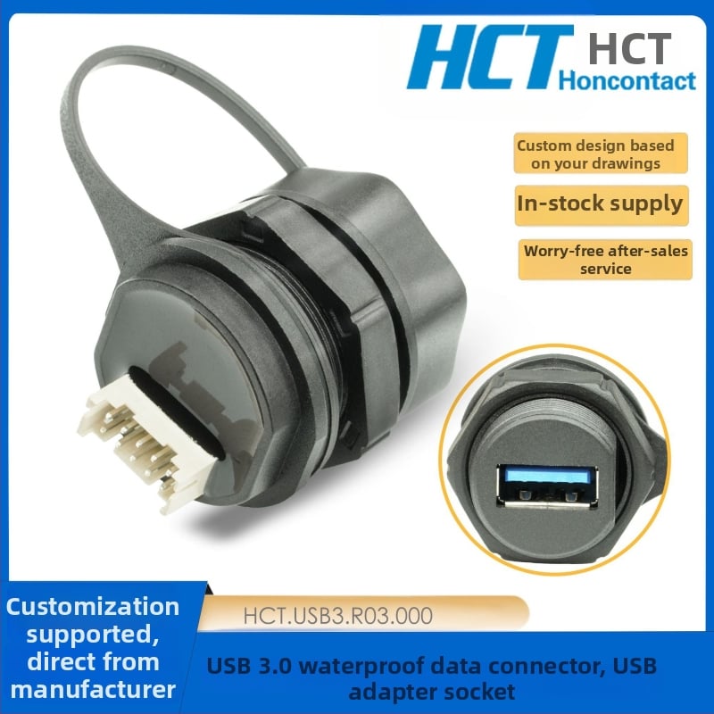 USB 3.0 vodotesný konektor s leteckým konektorom a panelom, IP68, Cat6 zariadenie, dátový USB adaptér