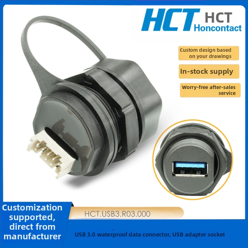 USB 3.0 vodotesný konektor s leteckým konektorom a panelom, IP68, Cat6 zariadenie, dátový USB adaptér