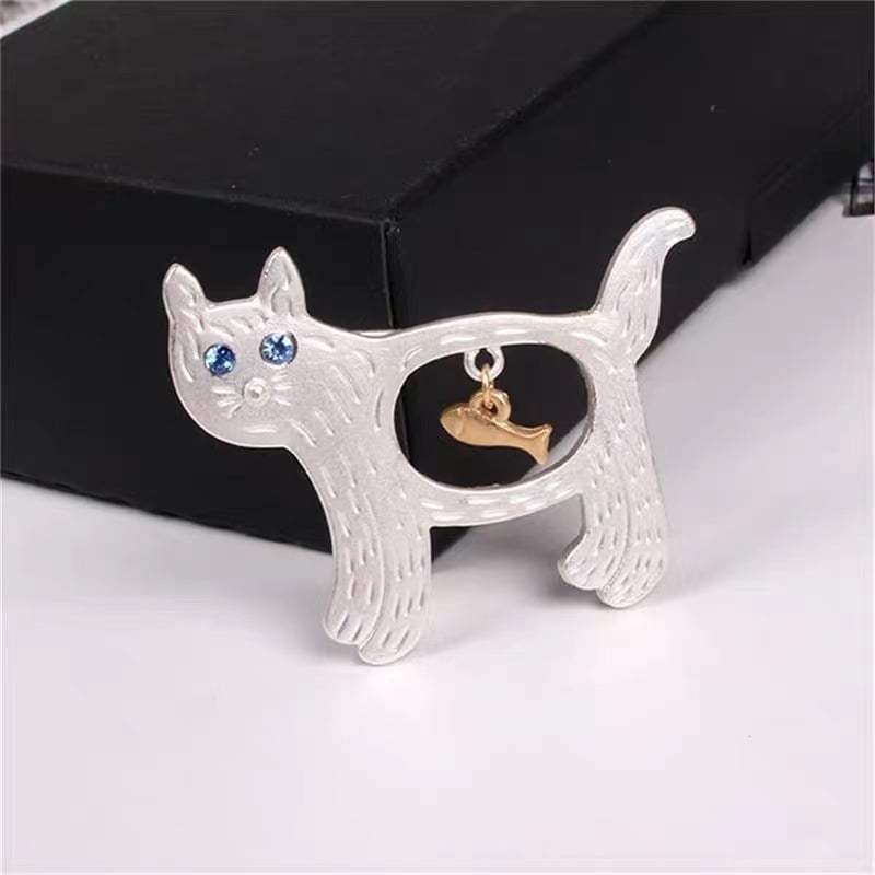 Брошка с котка от сплав, куха конструкция, бяла котка, моден аксесоар за жени