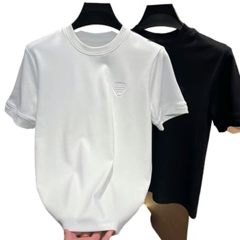 Tricou bărbătesc din bumbac cu textură de nor, guler rotund, mâneci scurte, stil basic