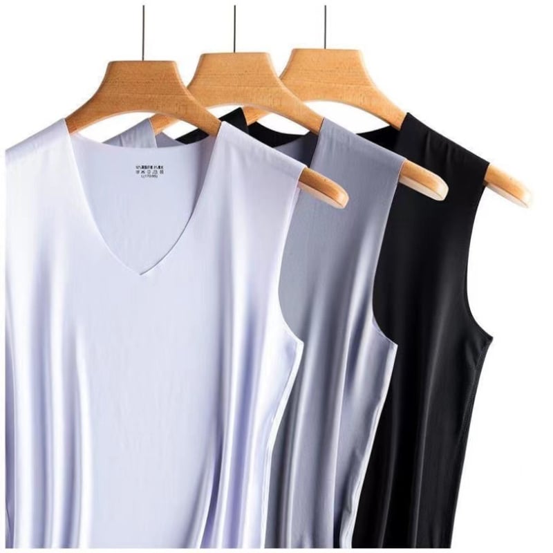 Ανδρικό τοπ χωρίς μανίκια από Ice Silk με V-λαιμό, διαπνέον, ελαφρύ για το καλοκαίρι