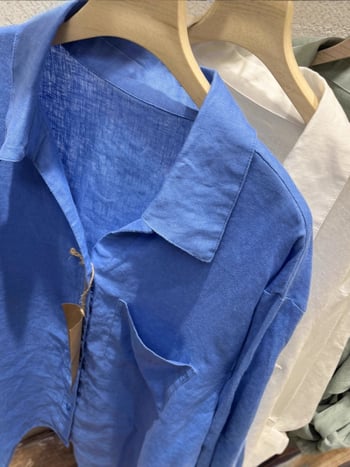 Női Klein blue lenvászon ing, V-nyak, lazán szabott, hosszú ujjú, napvédő kardigán felső