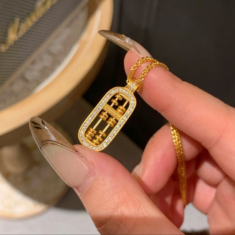 Ženski ogrlica s abakusom, 24K pozlata, novi kineski stil, Mir i Prosperitet, sjajan završetak, lagani luksuz