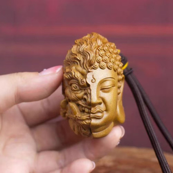 Náhrdelník zo santalového dreva Laoshan, Buddha hlava, ručne vyrezávaný drevený šperk